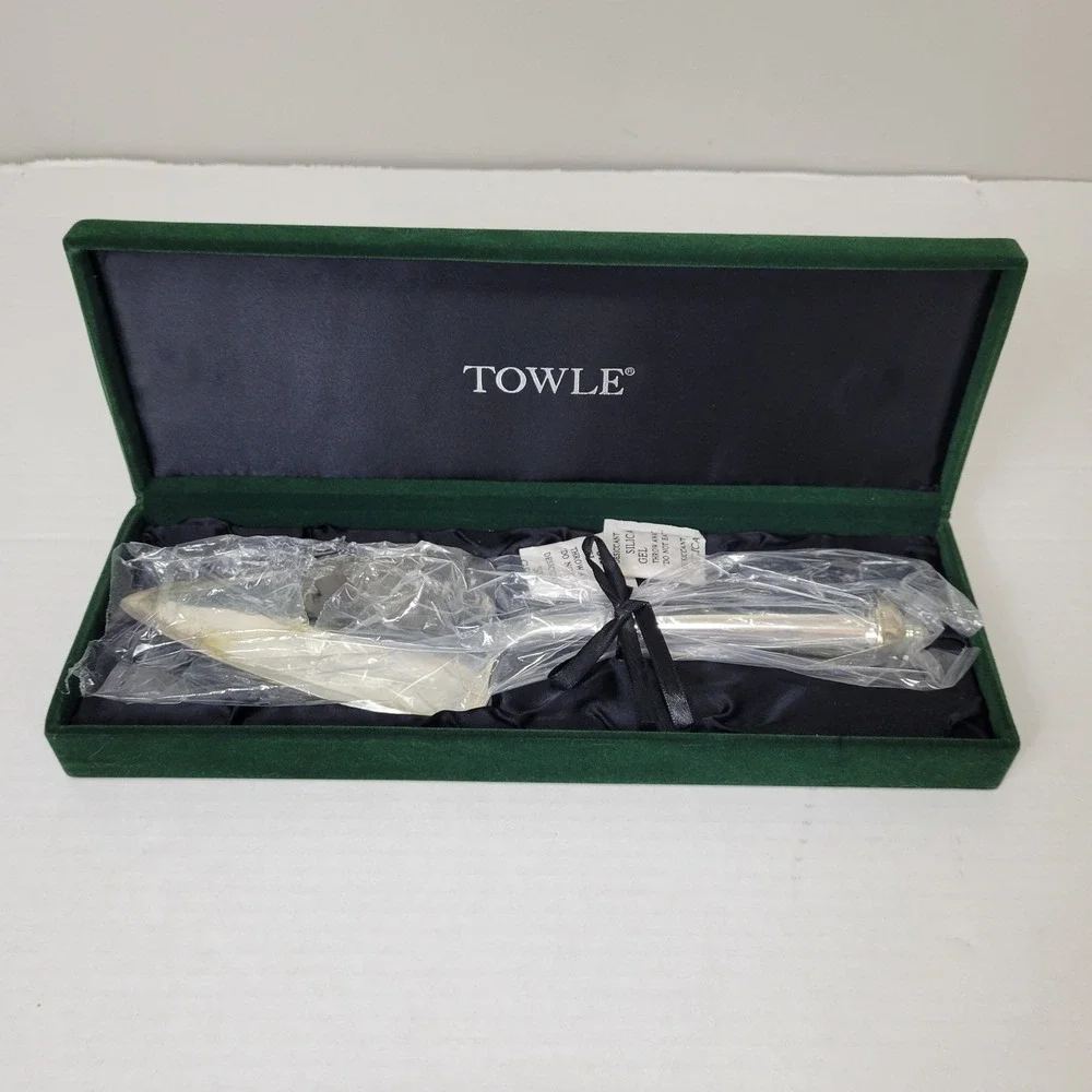 Towle Silver Plated Copenhagen Cake Knife Server Original‎ Green Velvet Box New